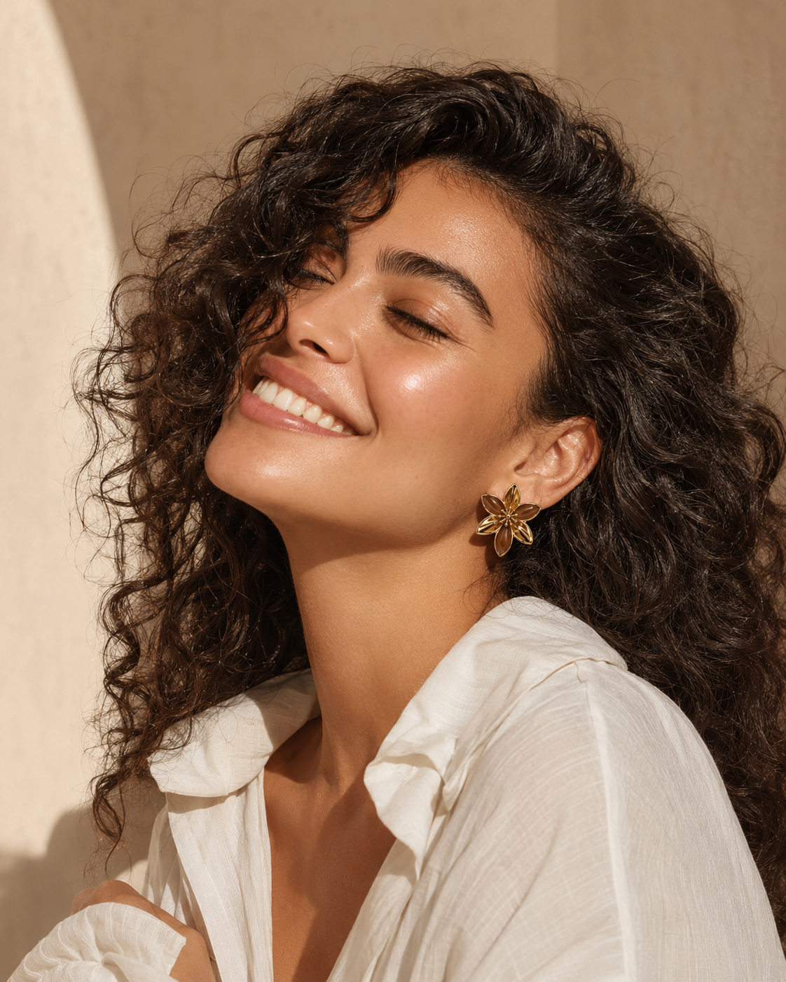 Aretes Flor Ámbar Dorada