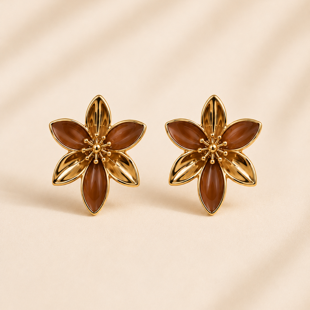 Aretes Flor Ámbar Dorada