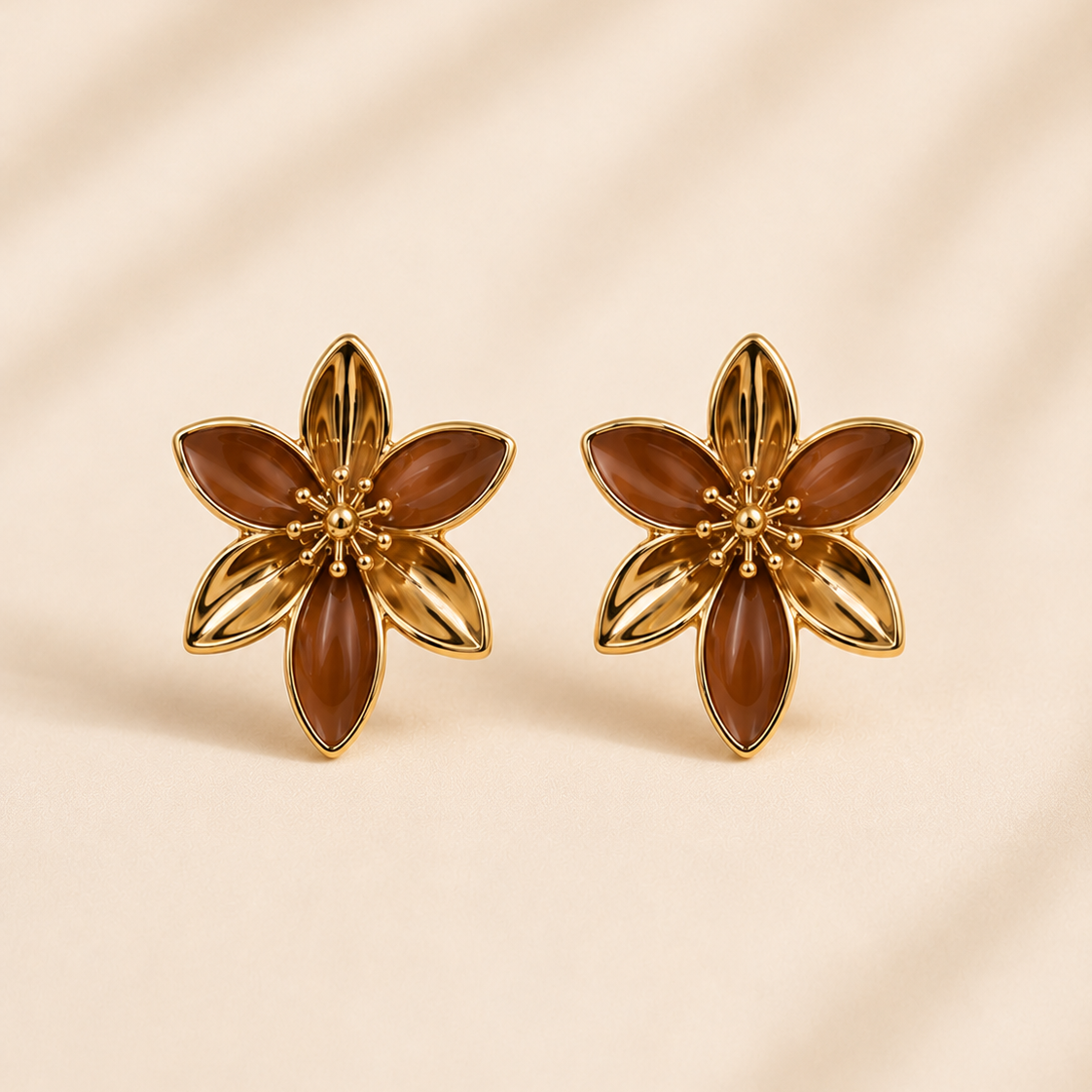 Aretes Flor Ámbar Dorada